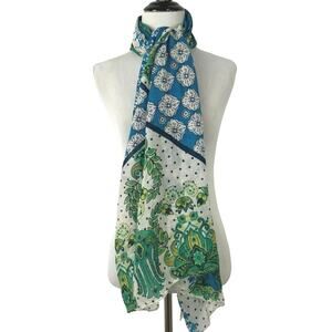 Free People Women Patchwork Retangle Head Beck Scarf Boho Beach Blue 70”x27”